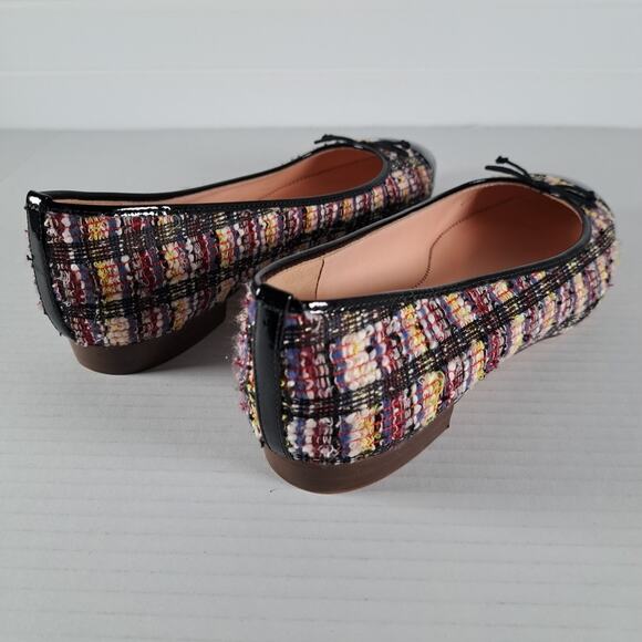 J Crew Cap Toe Ballet Flats Womens 8 Black Patent Multicolor Sparkle Tweed Shoes - Picture 7 of 14